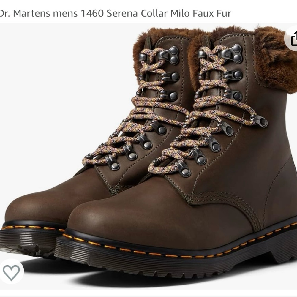 Dr. Martens Women's 1460 Serena Collar Faux Fur Lined Lace Up Combat Boots Sz 8